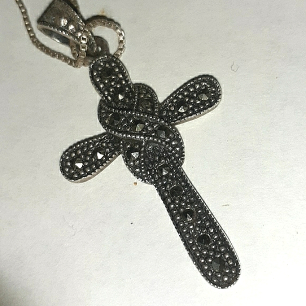 Vtg Real Italy Marcacite & 925 Silver Cross - image 4
